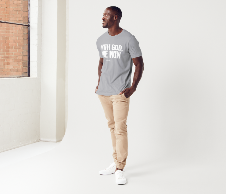WITH GOD WE WIN TEE β Gray (Adults)