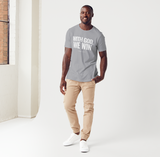 WITH GOD WE WIN TEE β Gray (Adults)