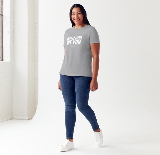 WITH GOD WE WIN TEE – Gray (Adults)