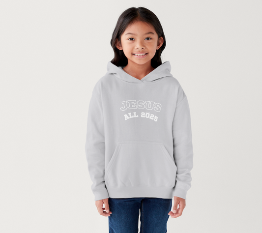 JESUS ALL 2025 HOODIE – Gray (Kids)