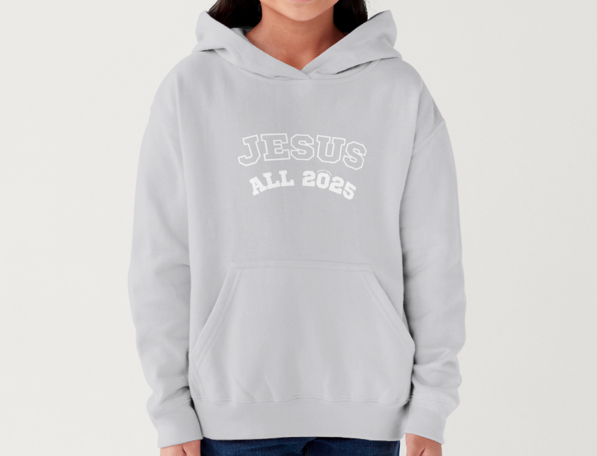 JESUS ALL 2025 HOODIE – Gray (Kids)
