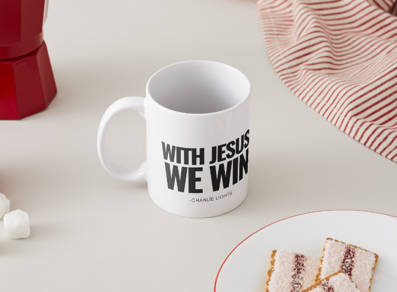 With Jesus We Win Mug - BLACK
