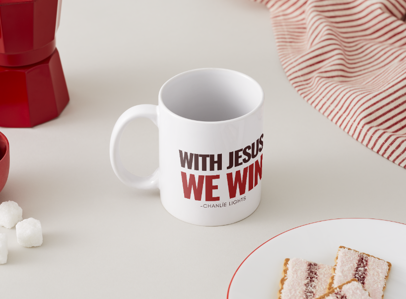 With Jesus We Win Mug - RED