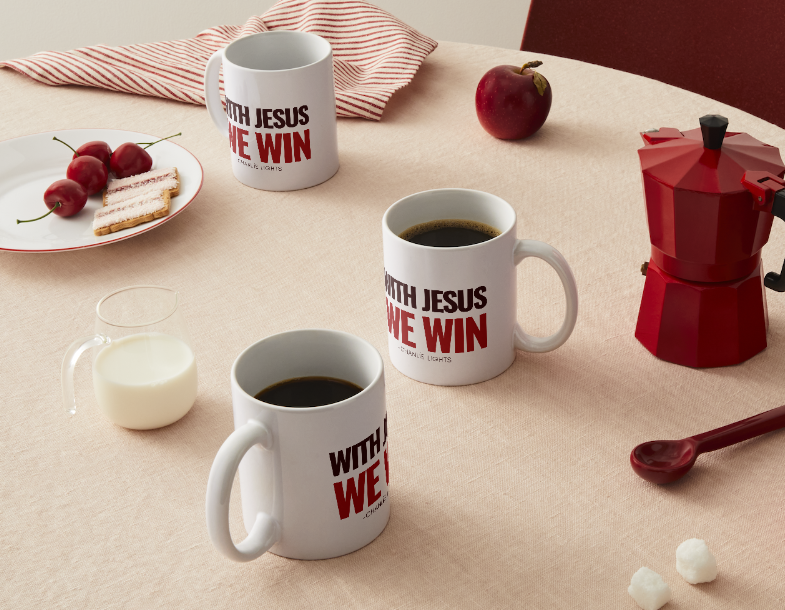 With Jesus We Win Mug - RED