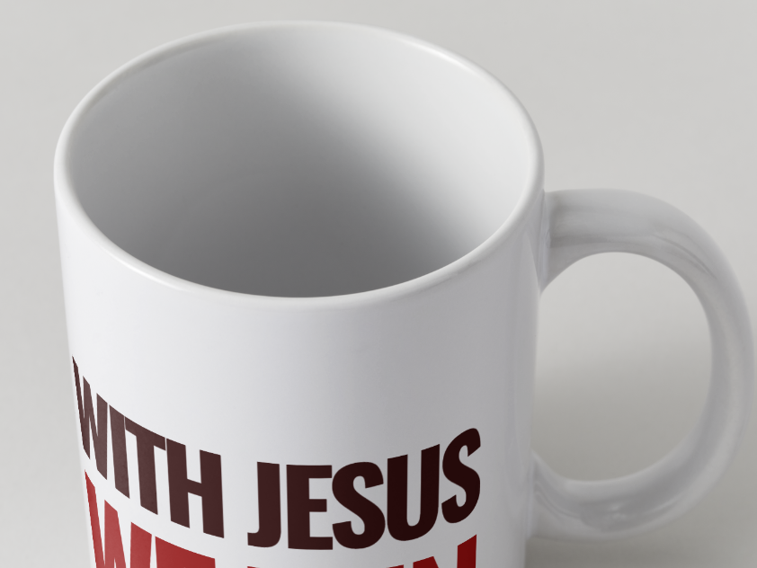 With Jesus We Win Mug - RED