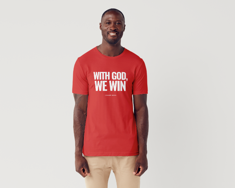 WITH GOD WE WIN TEE – Red (Adults)