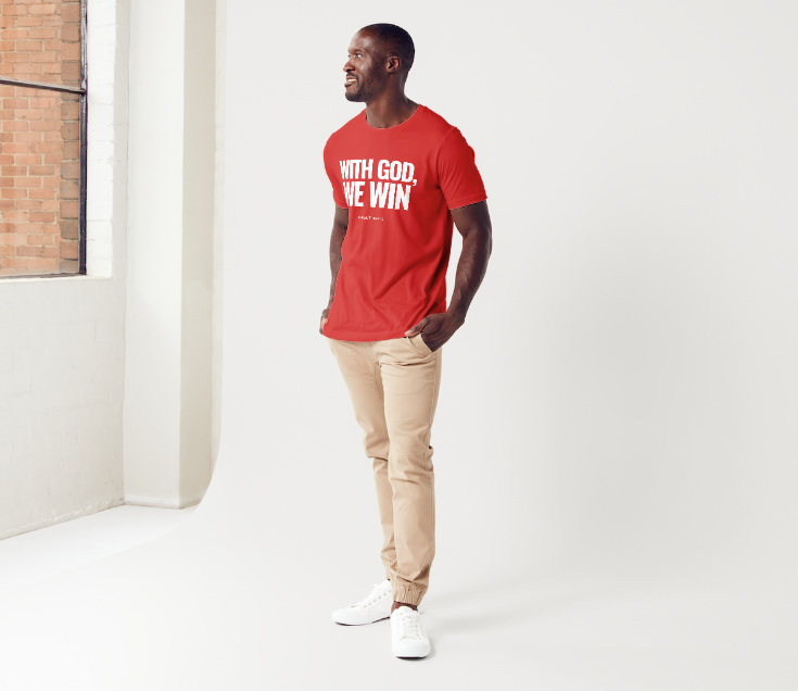 WITH GOD WE WIN TEE – Red (Adults)