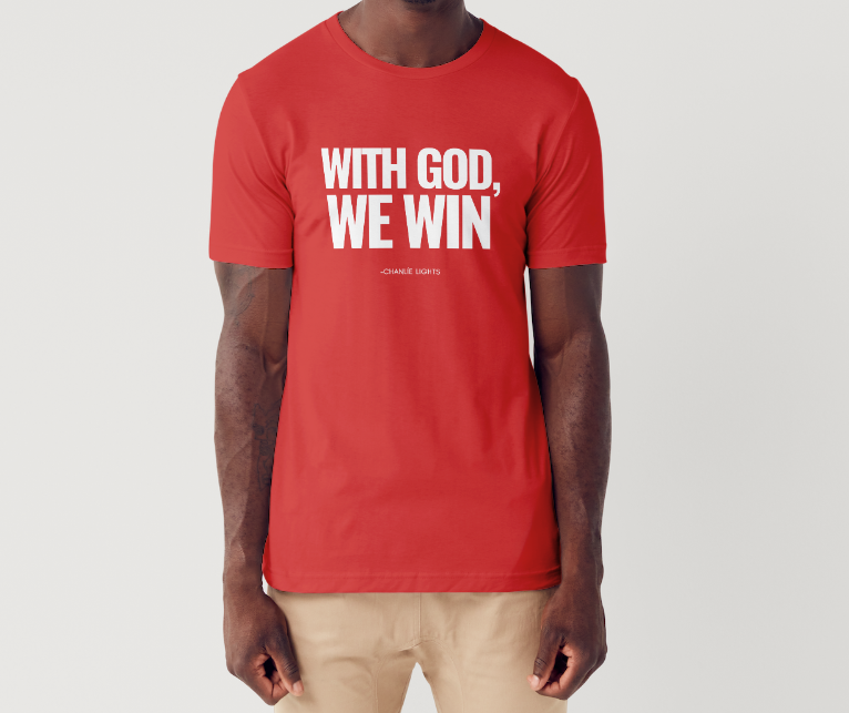 WITH GOD WE WIN TEE – Red (Adults)