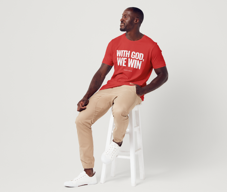 WITH GOD WE WIN TEE – Red (Adults)