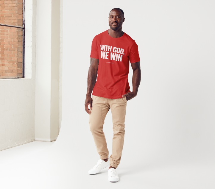 WITH GOD WE WIN TEE – Red (Adults)