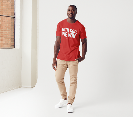 WITH GOD WE WIN TEE – Red (Adults)