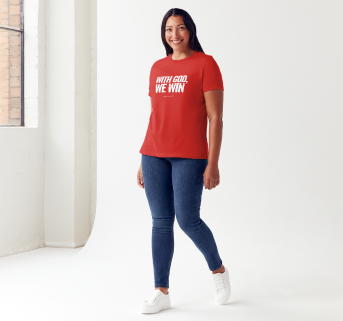 WITH GOD WE WIN TEE – Red (Adults)