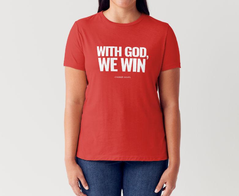 WITH GOD WE WIN TEE – Red (Adults)