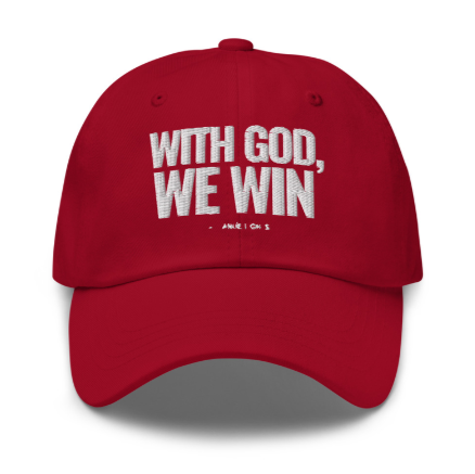 WITH GOD WE WIN VICTORY RED HAT (WHITE TEXT)