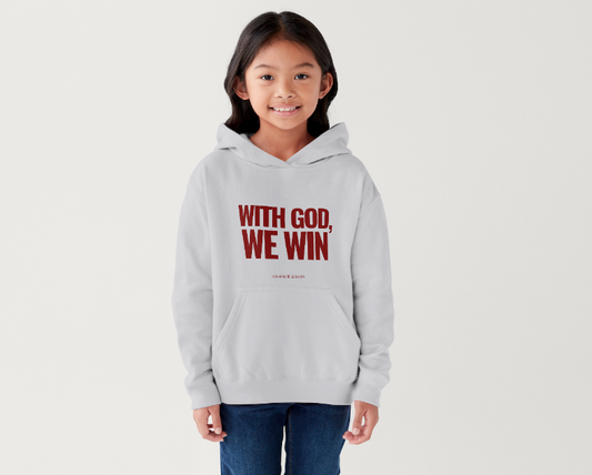 WITH GOD WE WIN Hoodie – GRAY-RED (Youth)