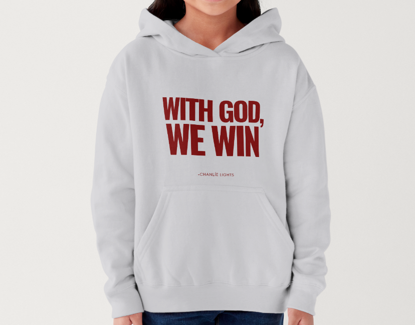 WITH GOD WE WIN Hoodie – GRAY-RED (Youth)