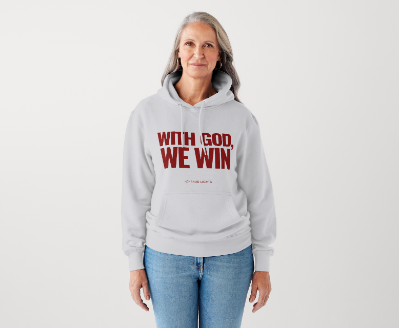 WITH GOD WE WIN Hoodie – GRAY-RED (Adults UNISEX)