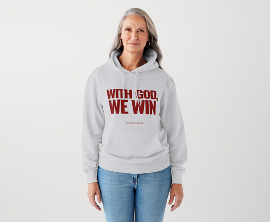WITH GOD WE WIN Hoodie – GRAY-RED (Adults UNISEX)