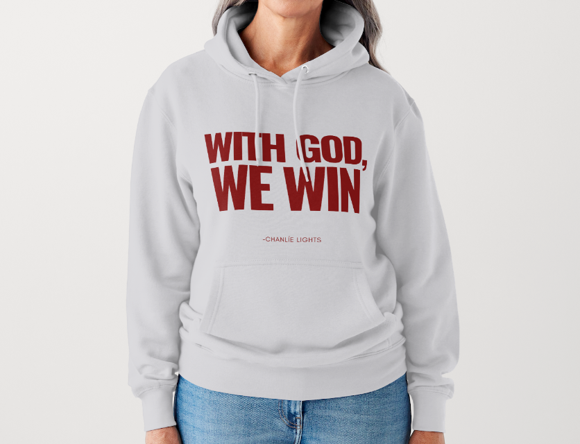 WITH GOD WE WIN Hoodie – GRAY-RED (Adults UNISEX)