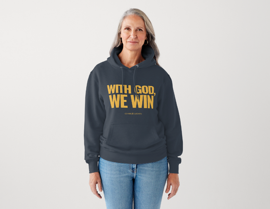 WITH GOD WE WIN Hoodie – NAVY-YELLOW (Adults UNISEX)