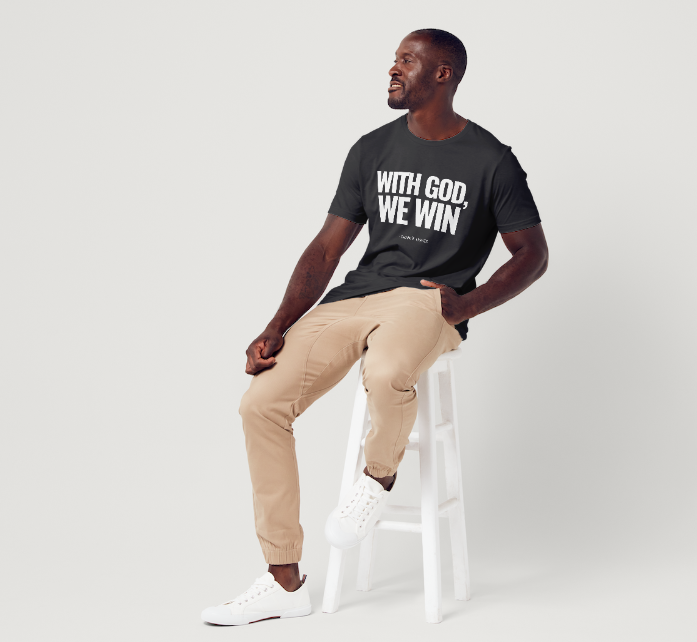 WITH GOD WE WIN TEE – Black (Adults)