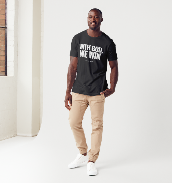 WITH GOD WE WIN TEE – Black (Adults)