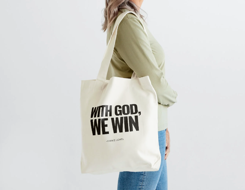 WITH GOD WE WIN - TOTE SHOPPING BAG
