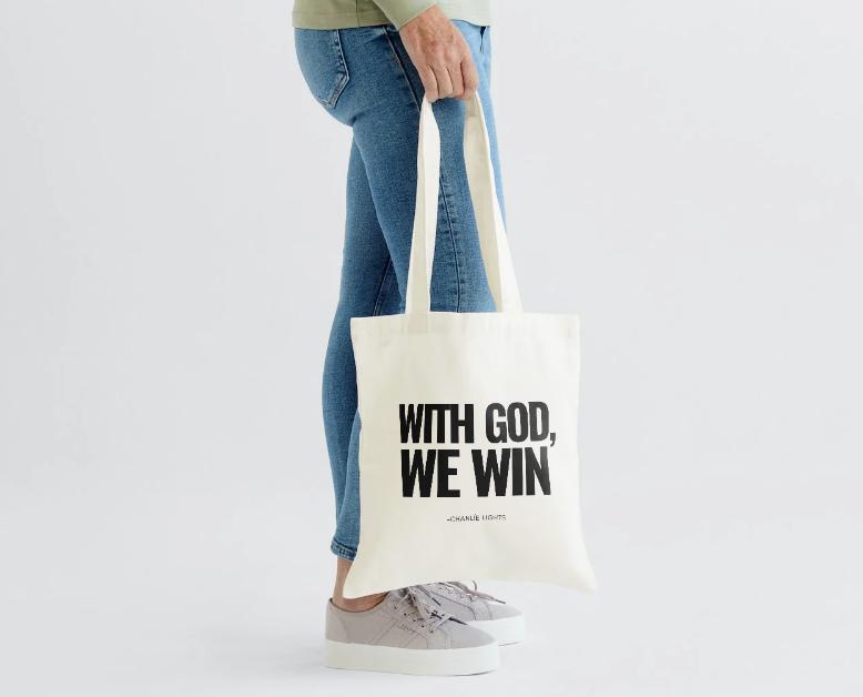 WITH GOD WE WIN - TOTE SHOPPING BAG