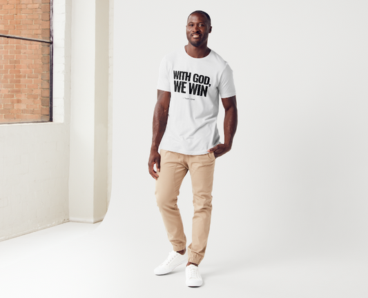 WITH GOD WE WIN TEE – White (Adults)